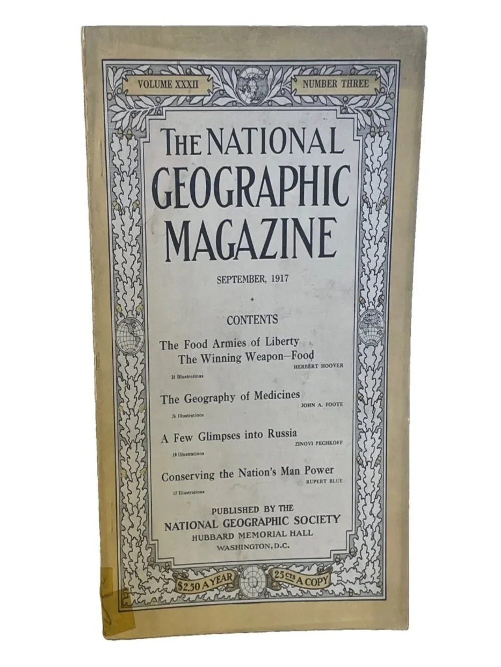 VINTAGE Sept 1917 National Geographic Magazine Vol 32 No 3 Herbert Hoover WWI